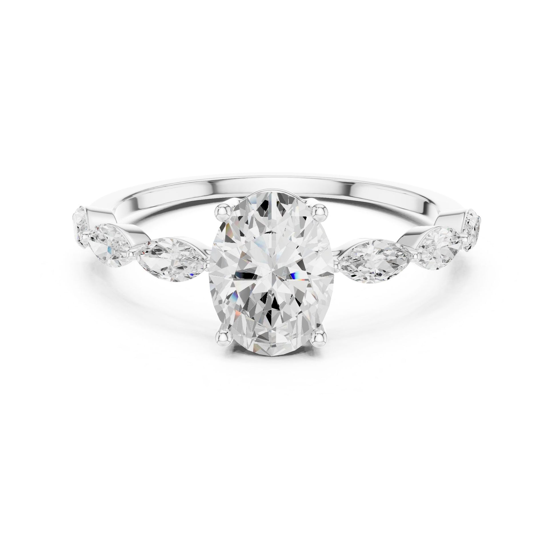 Women's Oval Lab Grown Diamond Side-Stone Ring
