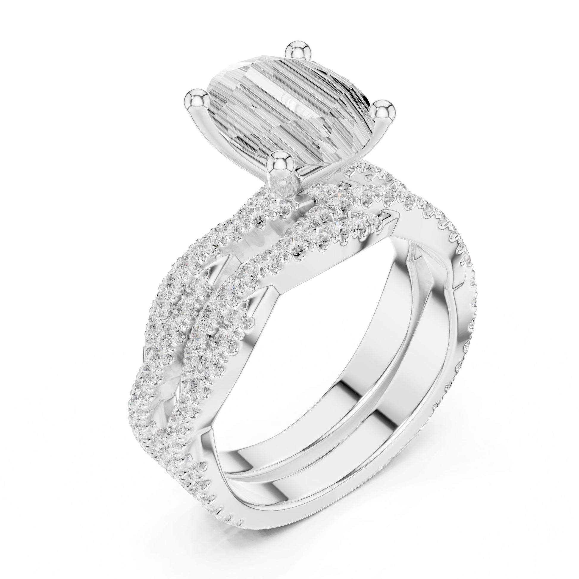 Oval Lab Grown Diamond Side-Stone Engagement Ring