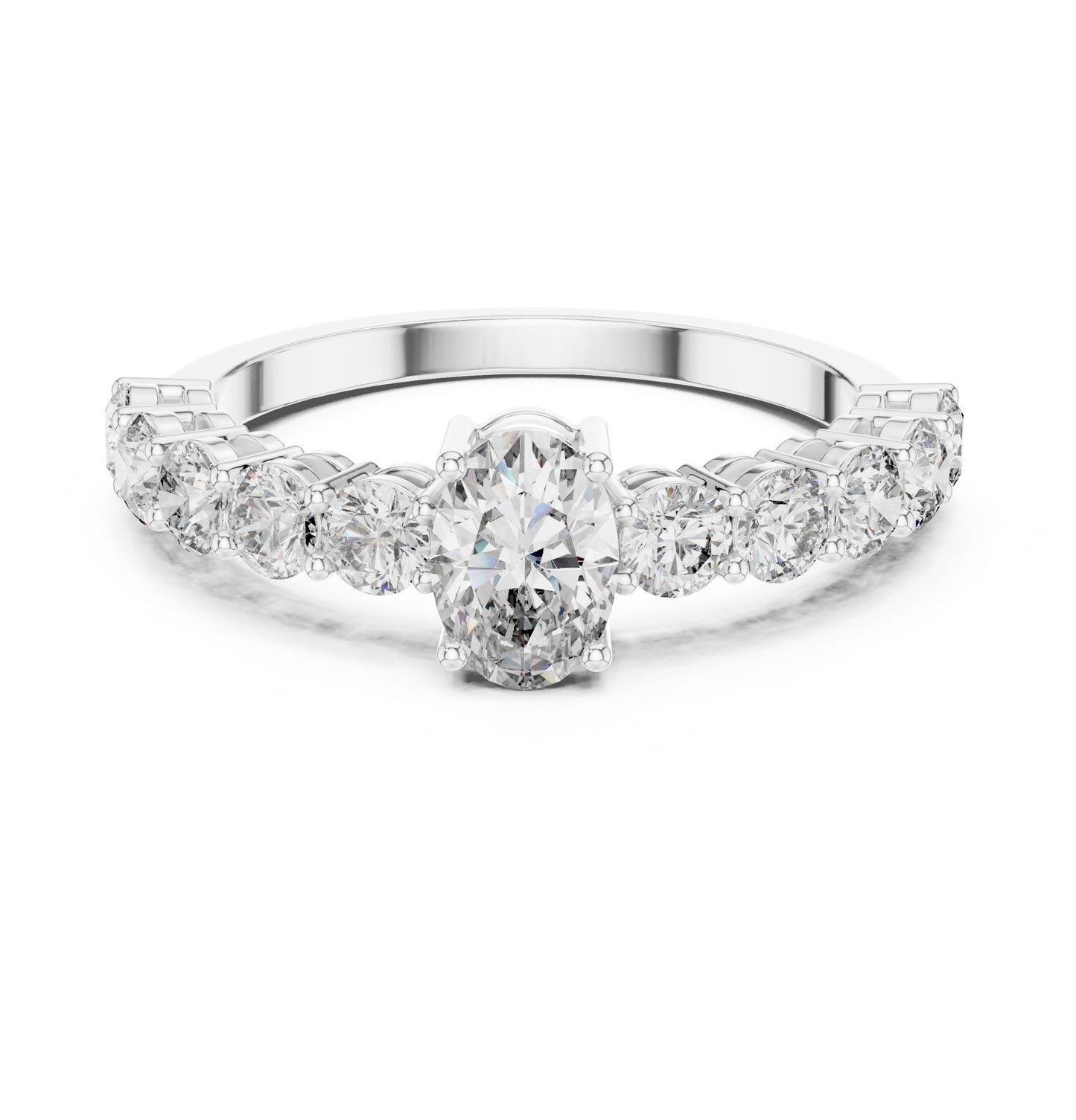 Oval Lab Grown Diamond Side-Stone Engagement Ring