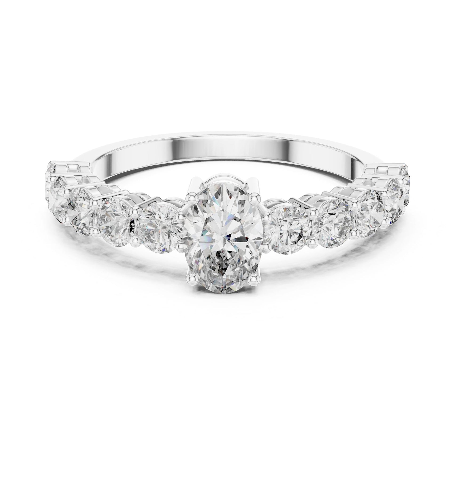 Oval Lab Grown Diamond Side-Stone Engagement Ring