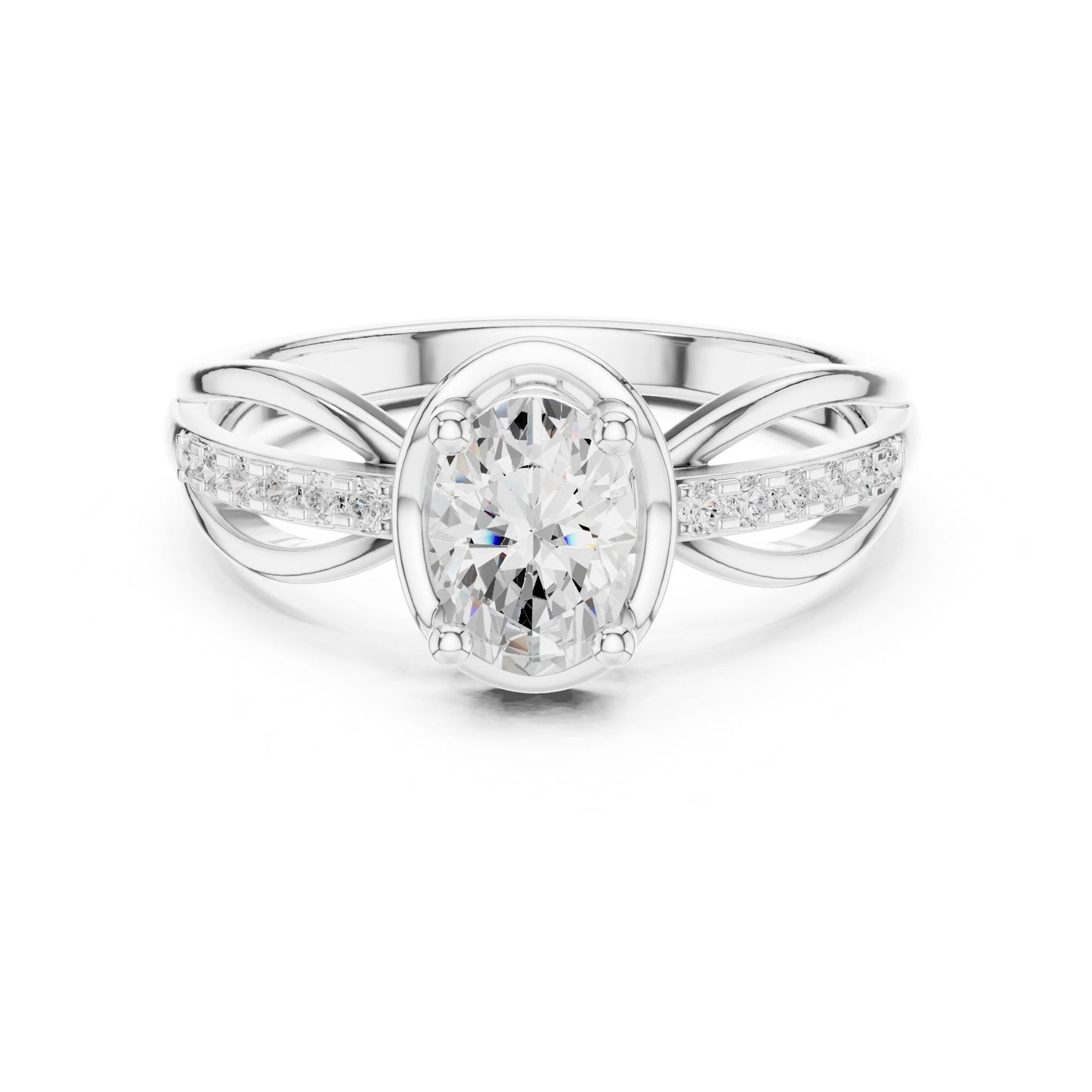 Oval Lab Grown Diamond Side-Stone Engagement Ring