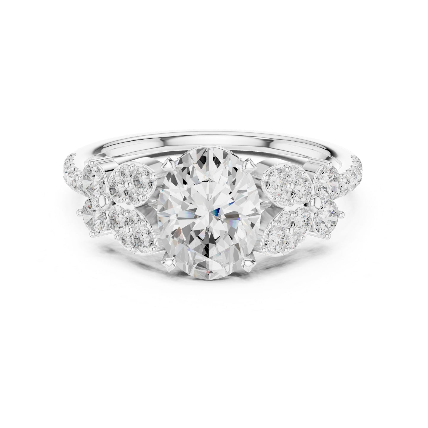 Oval Lab Grown Diamond Side-Stone Engagement Ring