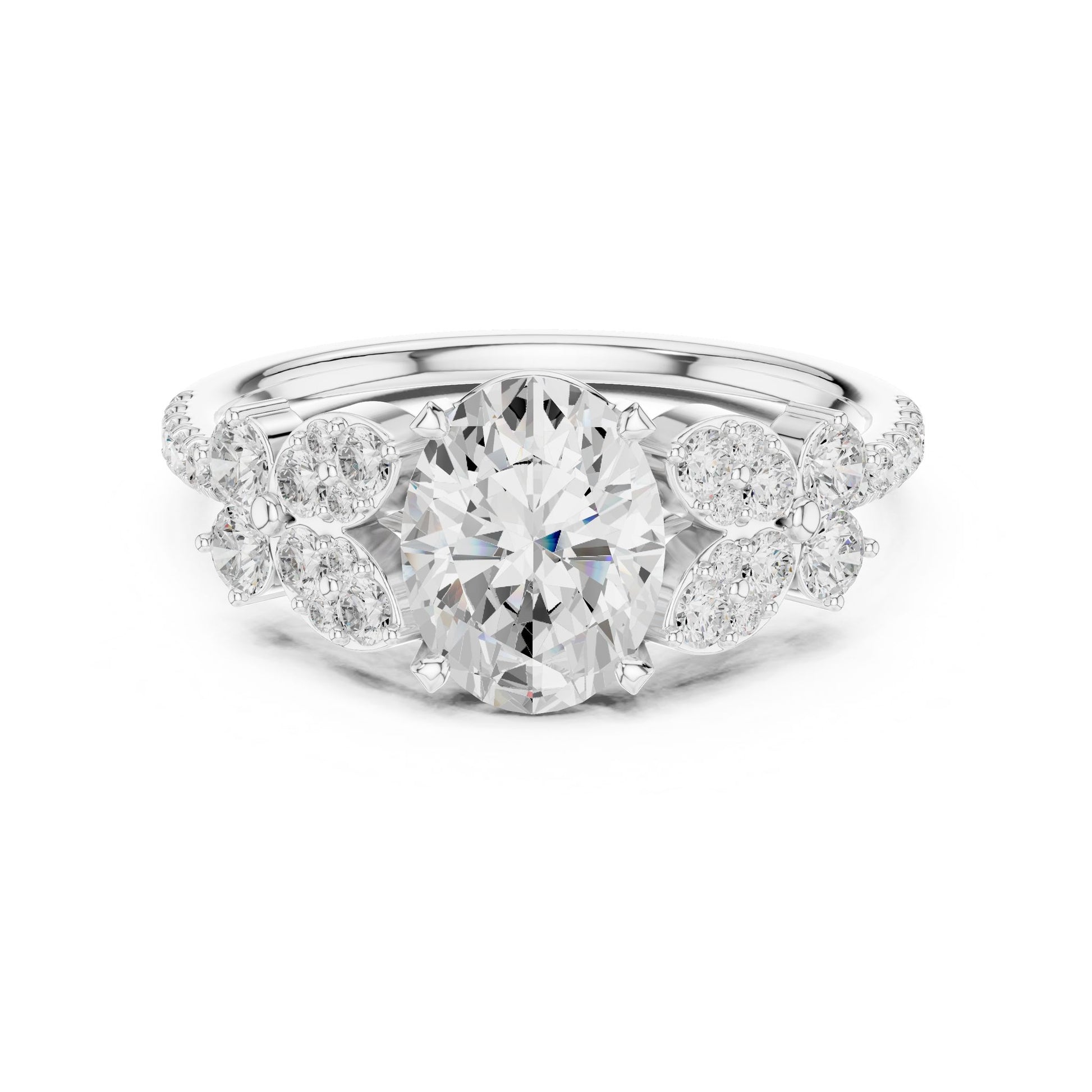 Oval Lab Grown Diamond Side-Stone Engagement Ring