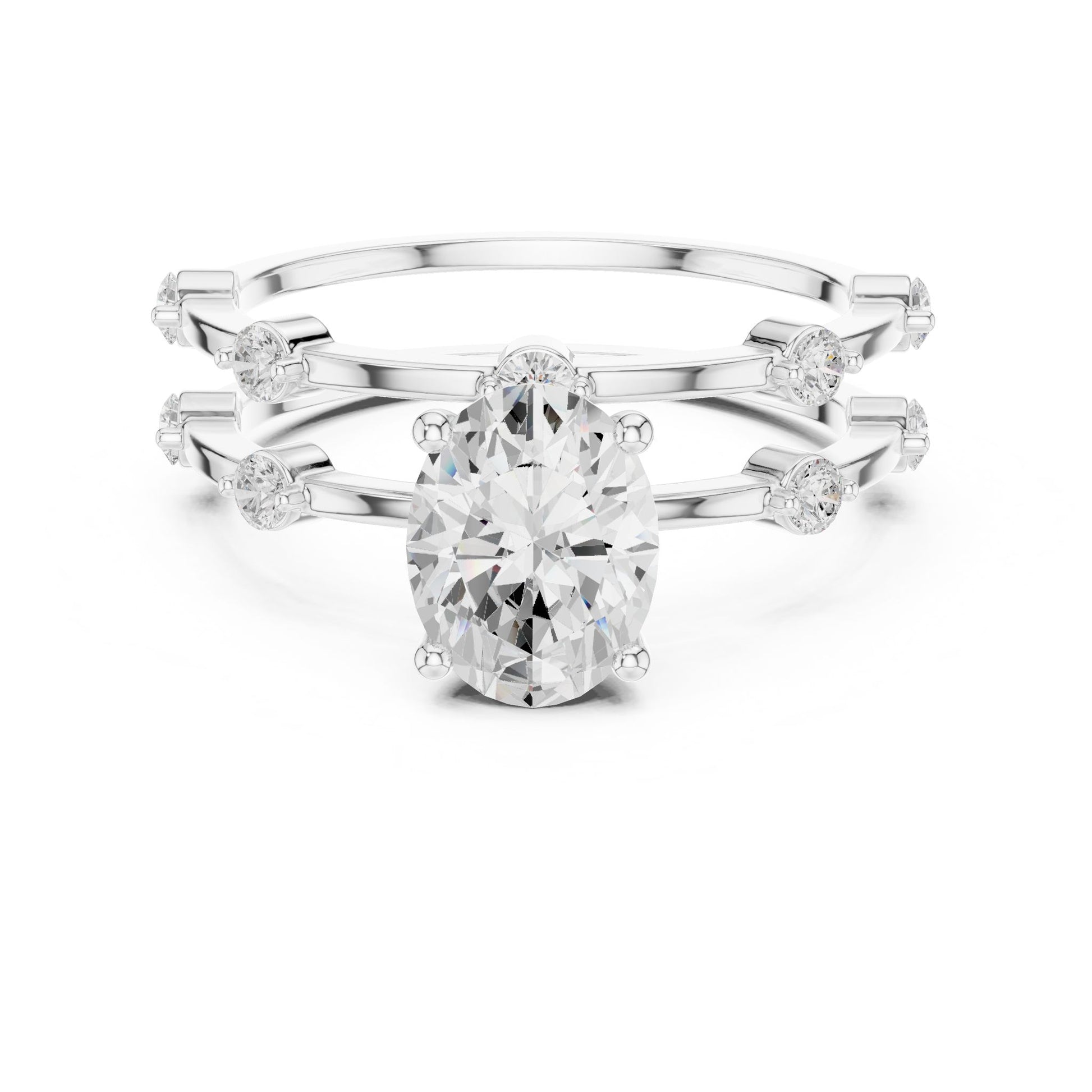 Women's Oval Lab Grown Diamond Side-Stone Ring