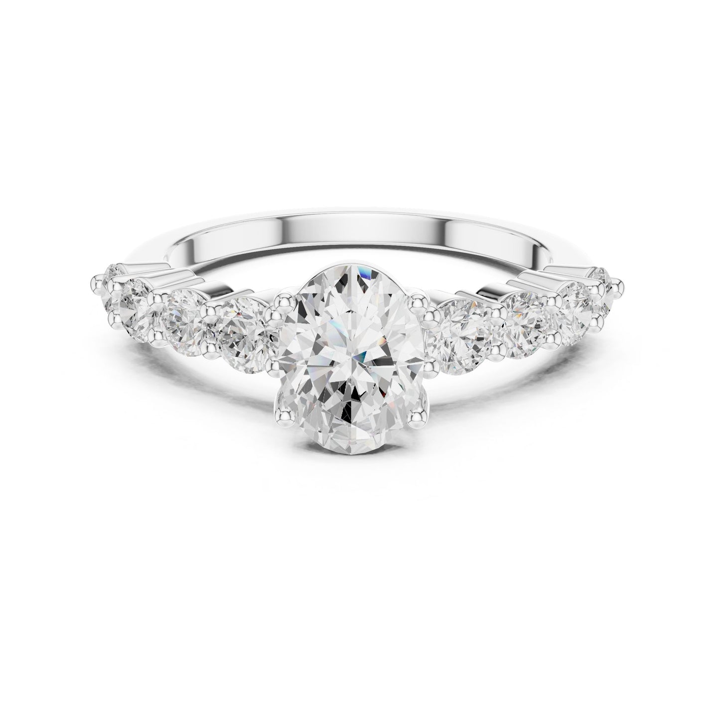 Oval Lab Grown Diamond Side-Stone Engagement Ring