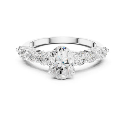 Oval Lab Grown Diamond Side-Stone Engagement Ring