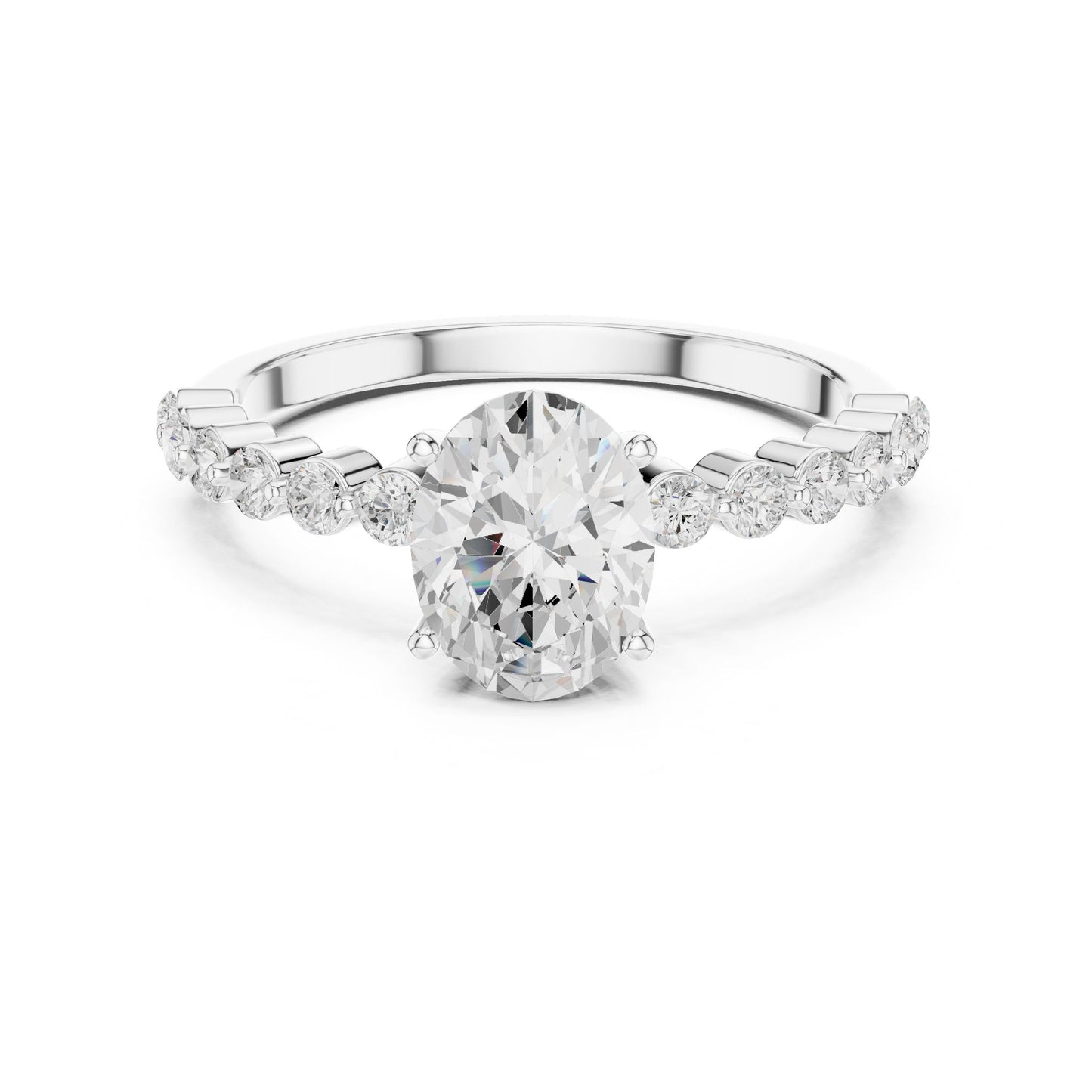 Oval Lab Grown Diamond Side-Stone Engagement Ring