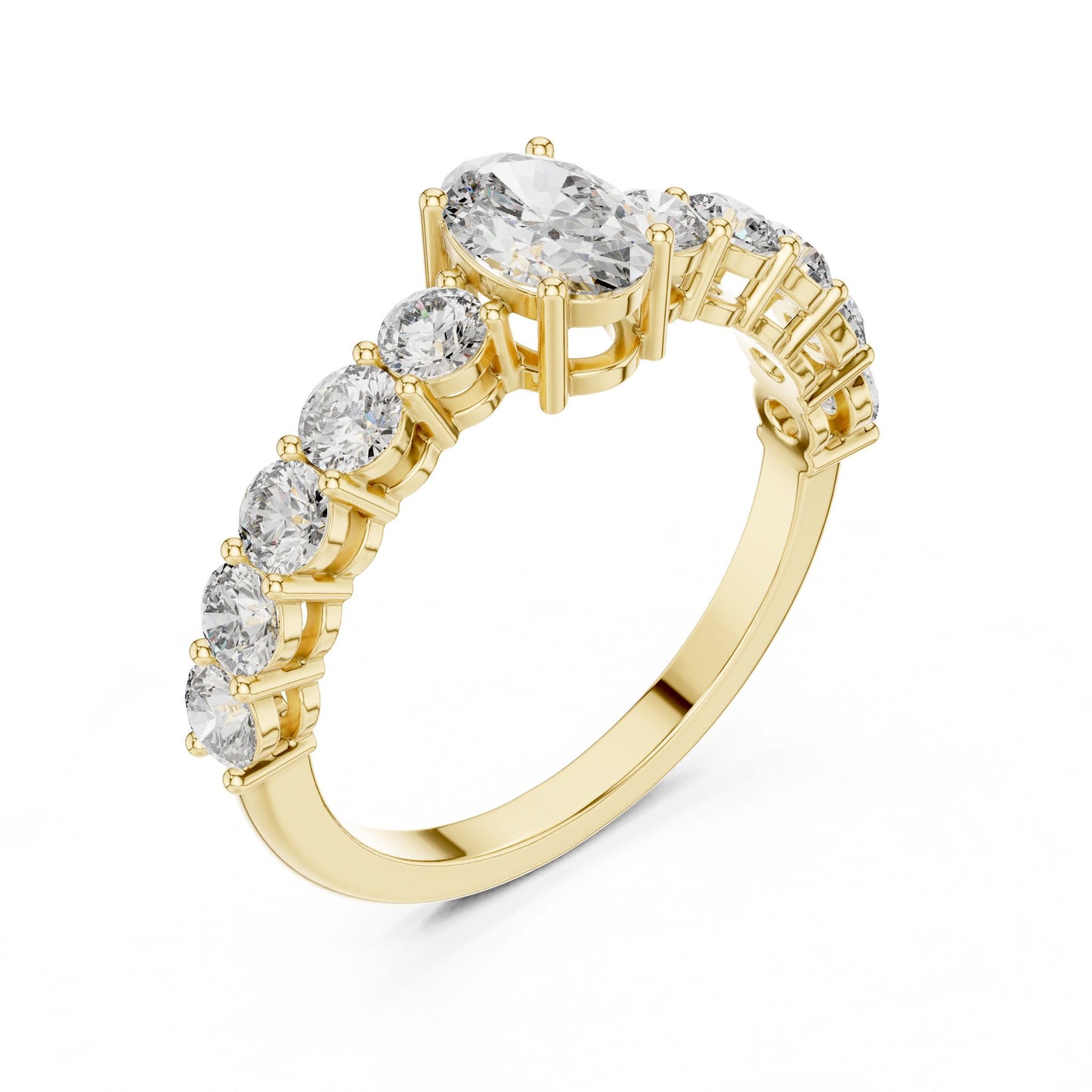 Oval Lab Grown Diamond Side-Stone Engagement Ring