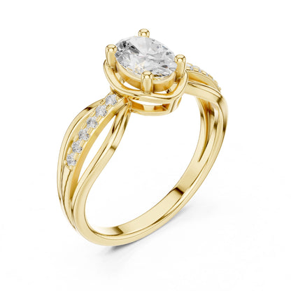 Oval Lab Grown Diamond Side-Stone Engagement Ring