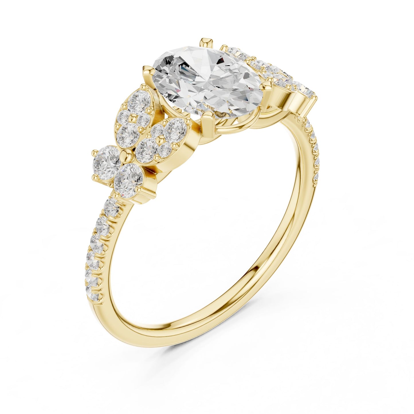 Oval Lab Grown Diamond Side-Stone Engagement Ring