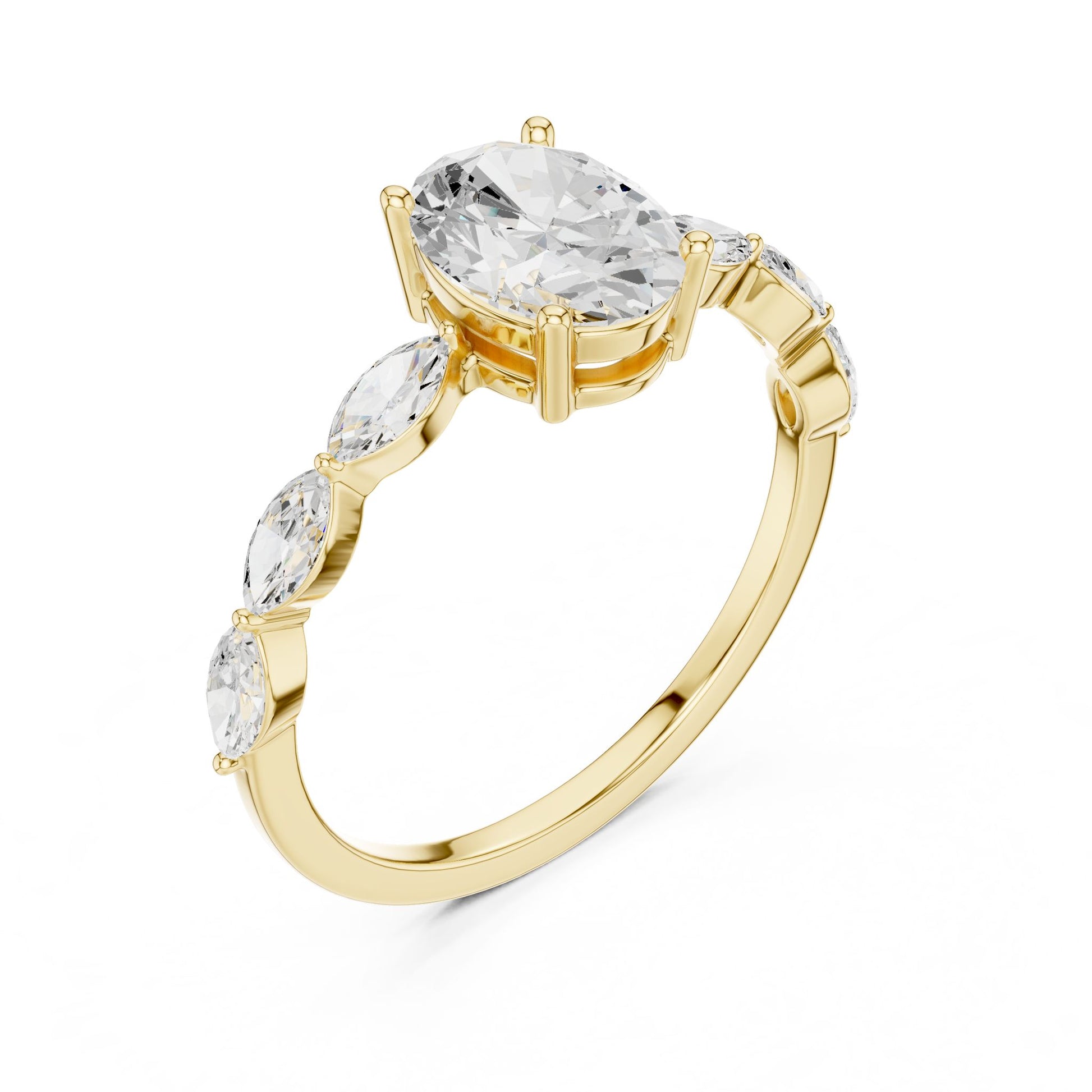 Women's Oval Lab Grown Diamond Side-Stone Ring