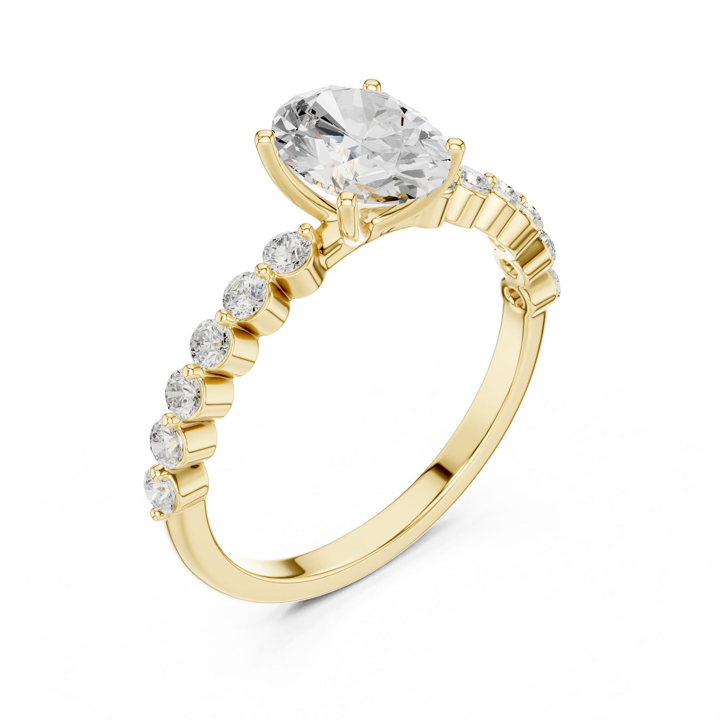 Oval Lab Grown Diamond Side-Stone Engagement Ring