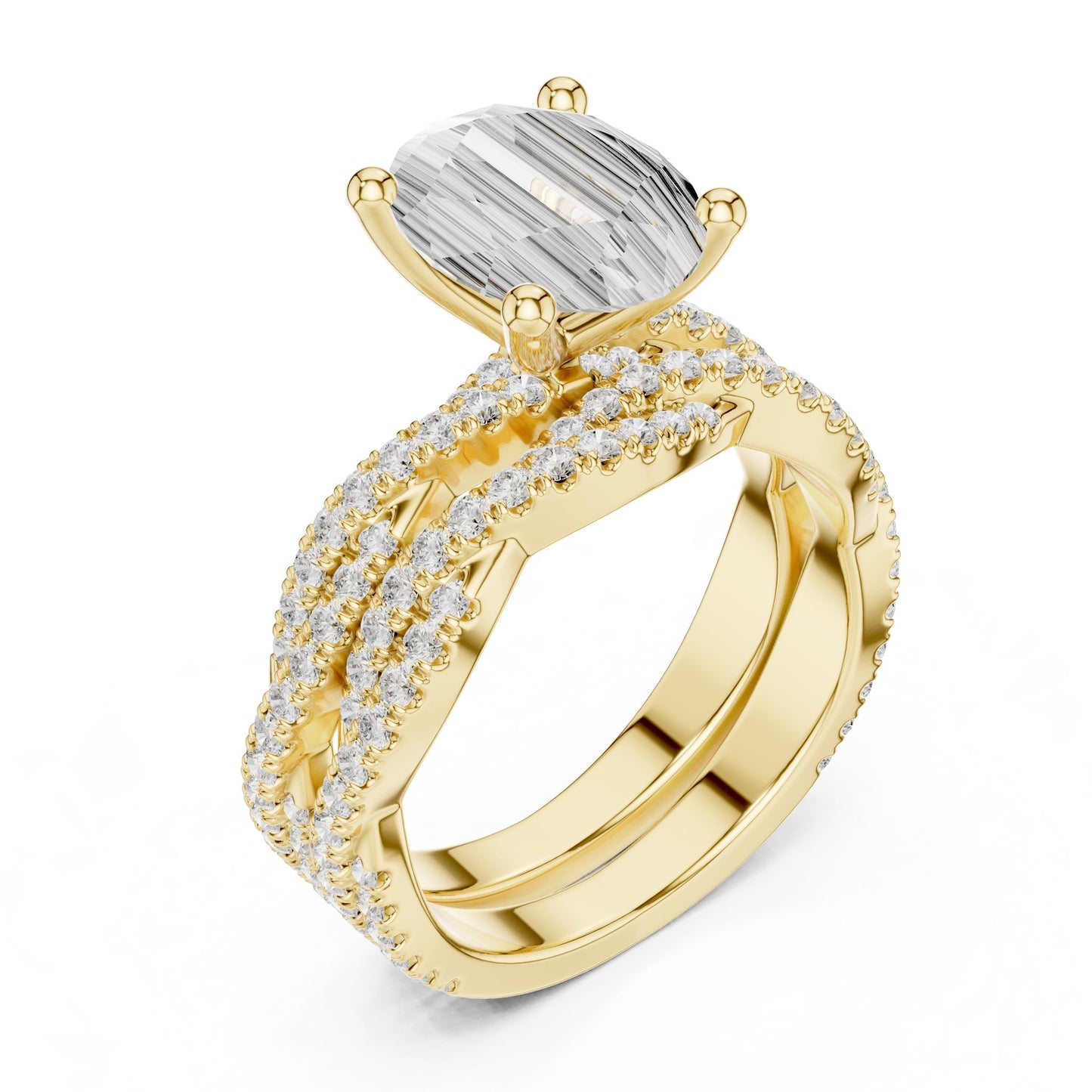 Oval Lab Grown Diamond Side-Stone Engagement Ring