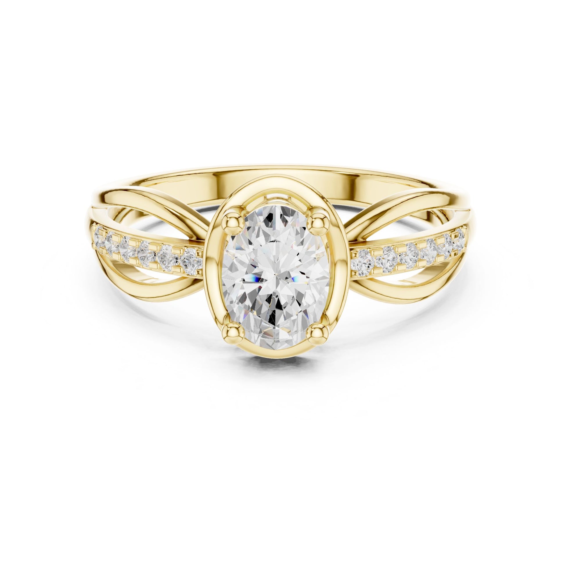 Oval Lab Grown Diamond Side-Stone Engagement Ring