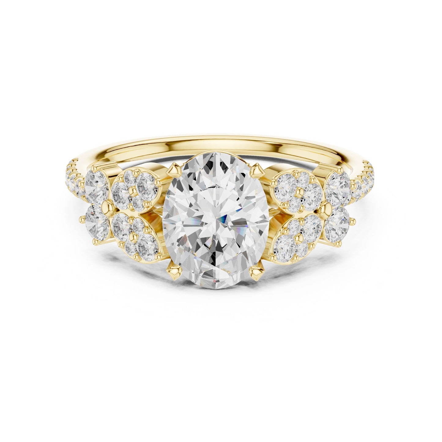 Oval Lab Grown Diamond Side-Stone Engagement Ring