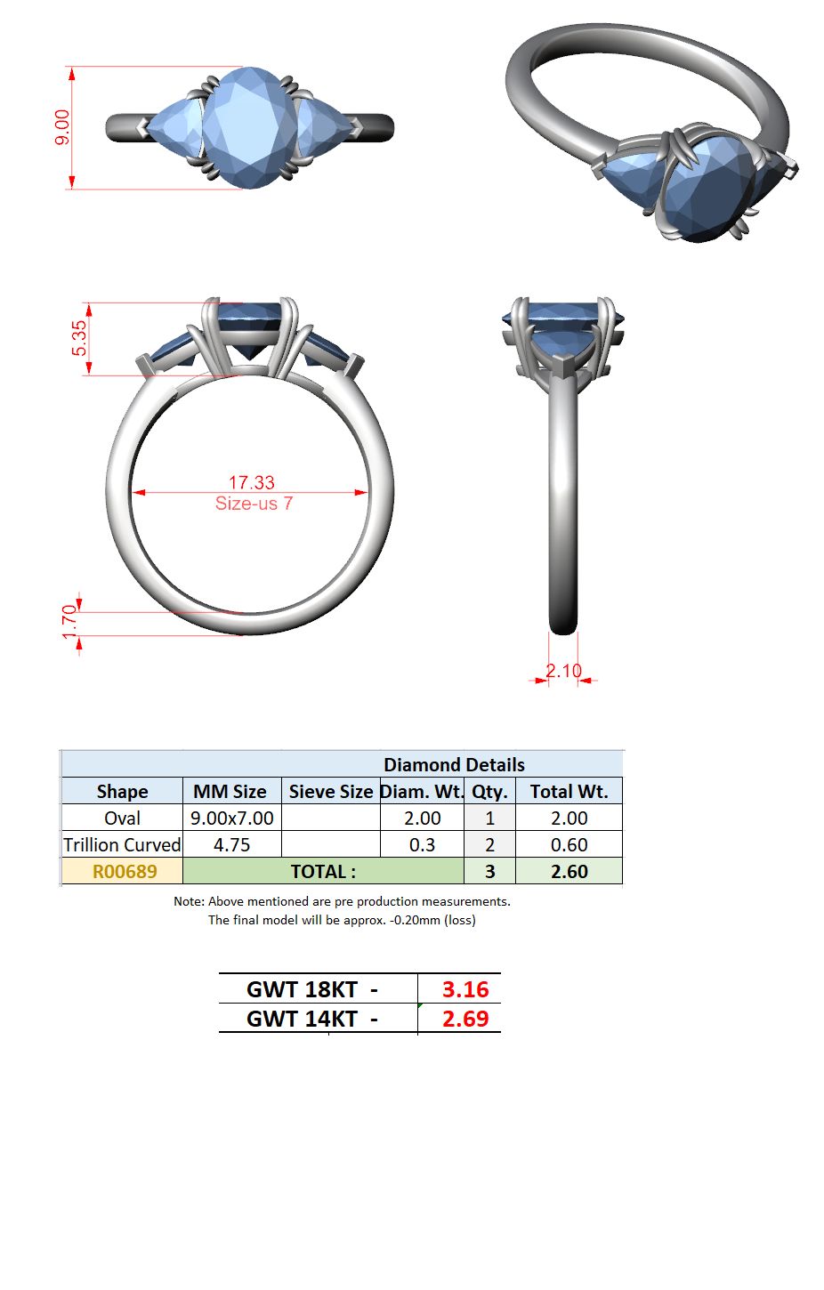Oval Lab Grown Diamond Three-Stone Engagement Ring