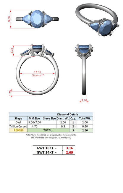 Oval Lab Grown Diamond Three-Stone Engagement Ring