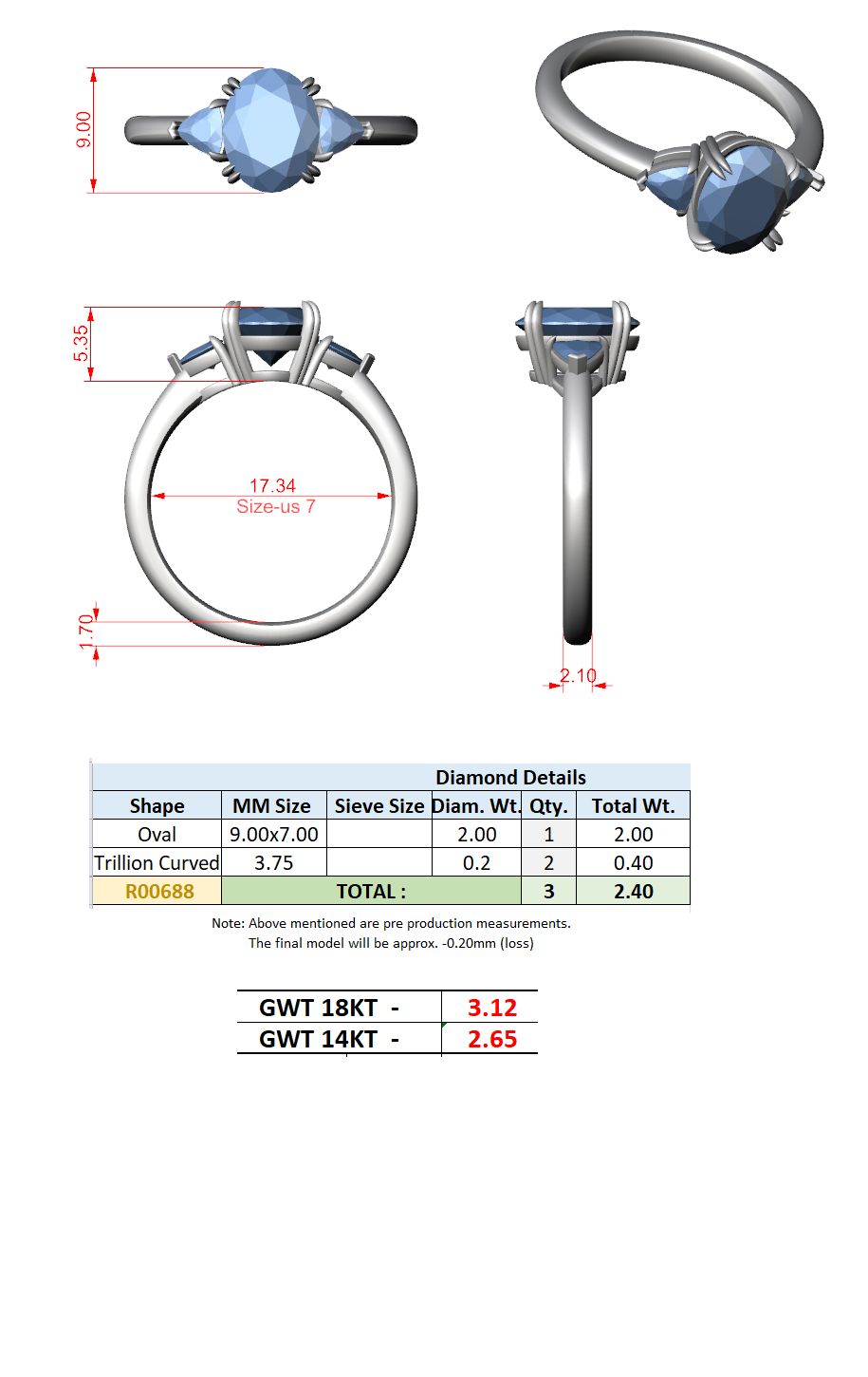 Oval Lab Grown Diamond Three-Stone Engagement Ring