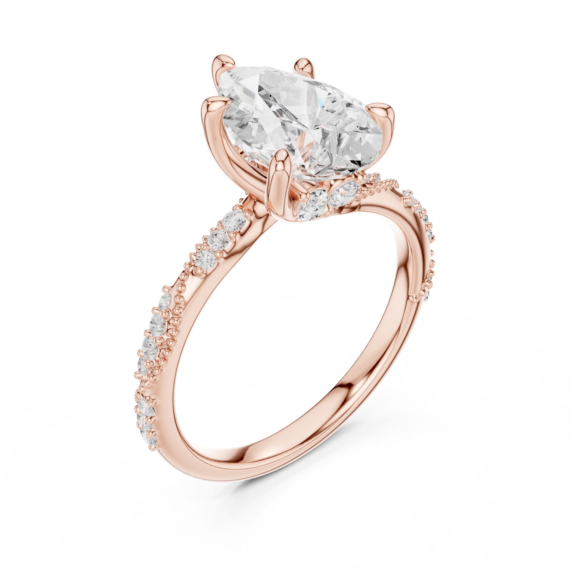 Pear Lab Grown Diamond Pave Engagement Ring