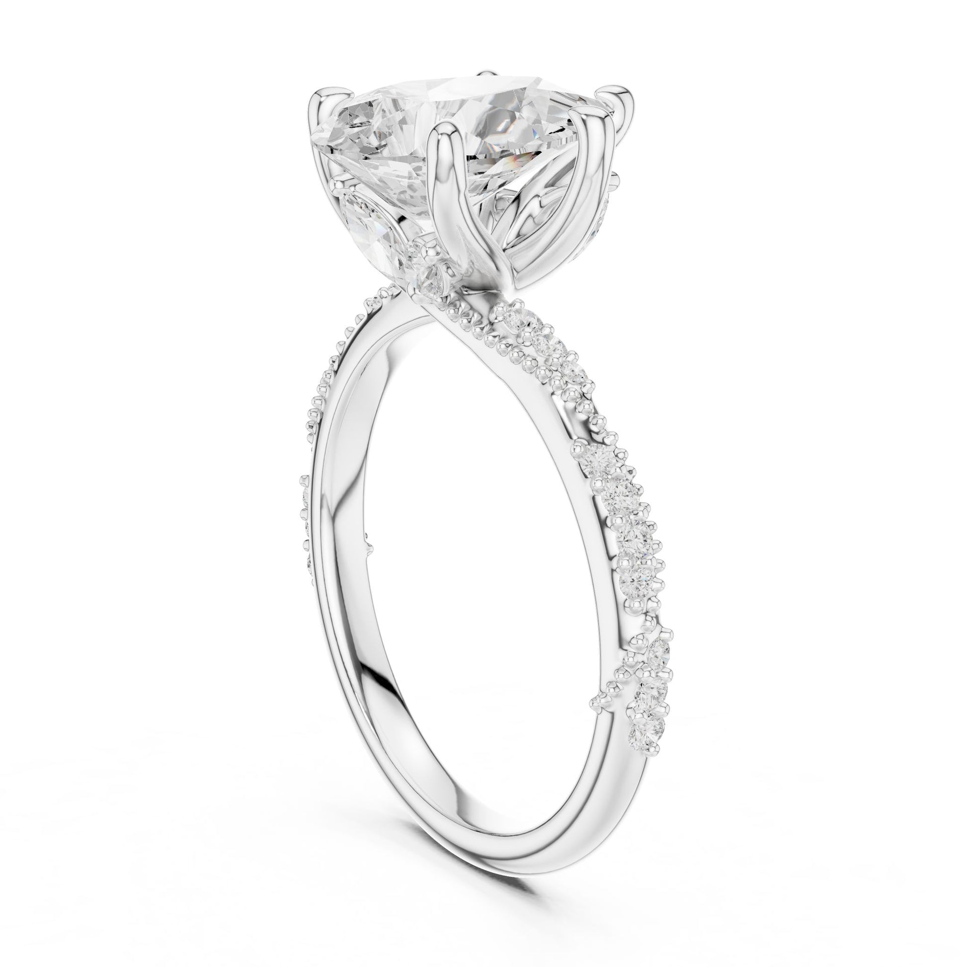Pear Lab Grown Diamond Pave Engagement Ring