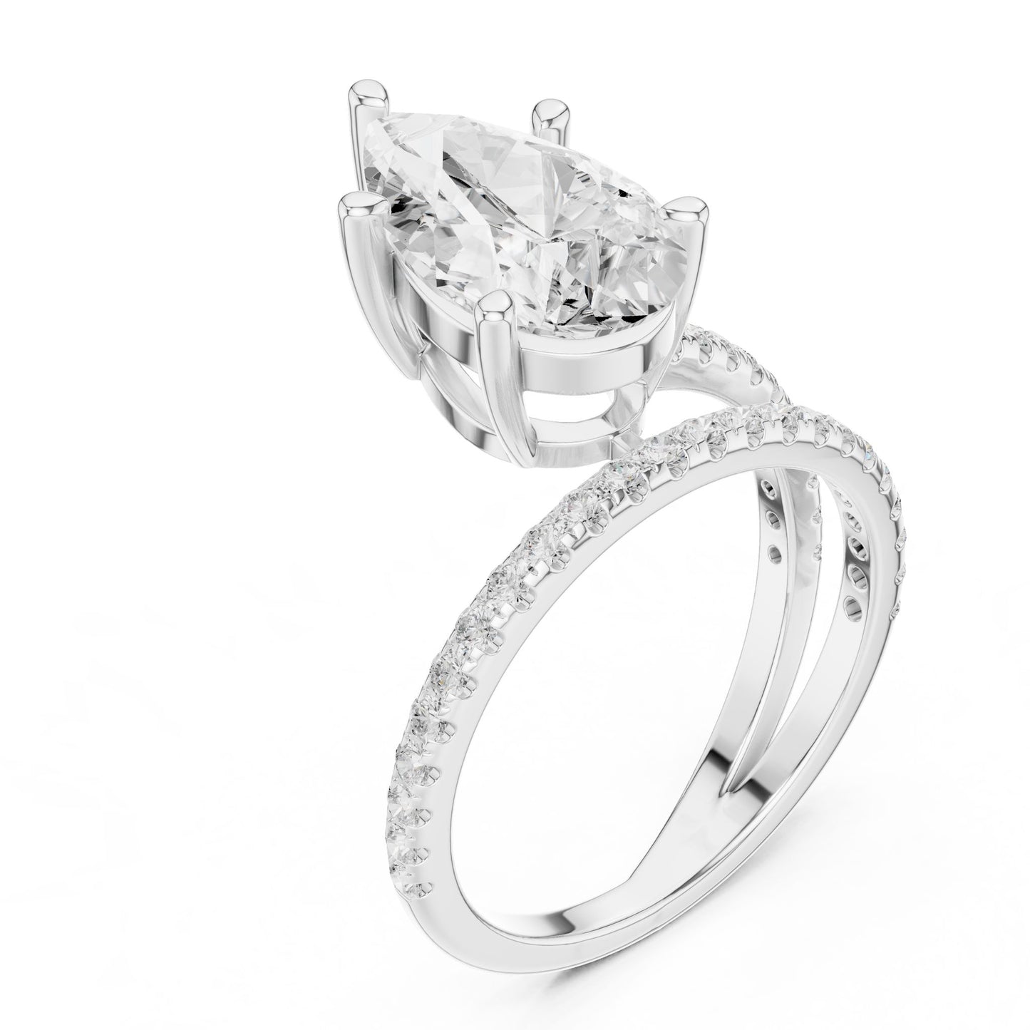 Pear Lab Grown Diamond Pave Engagement Ring