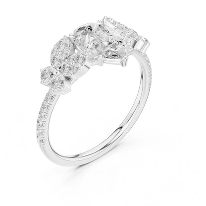 Pear Lab Grown Diamond Side-Stone Engagement Ring