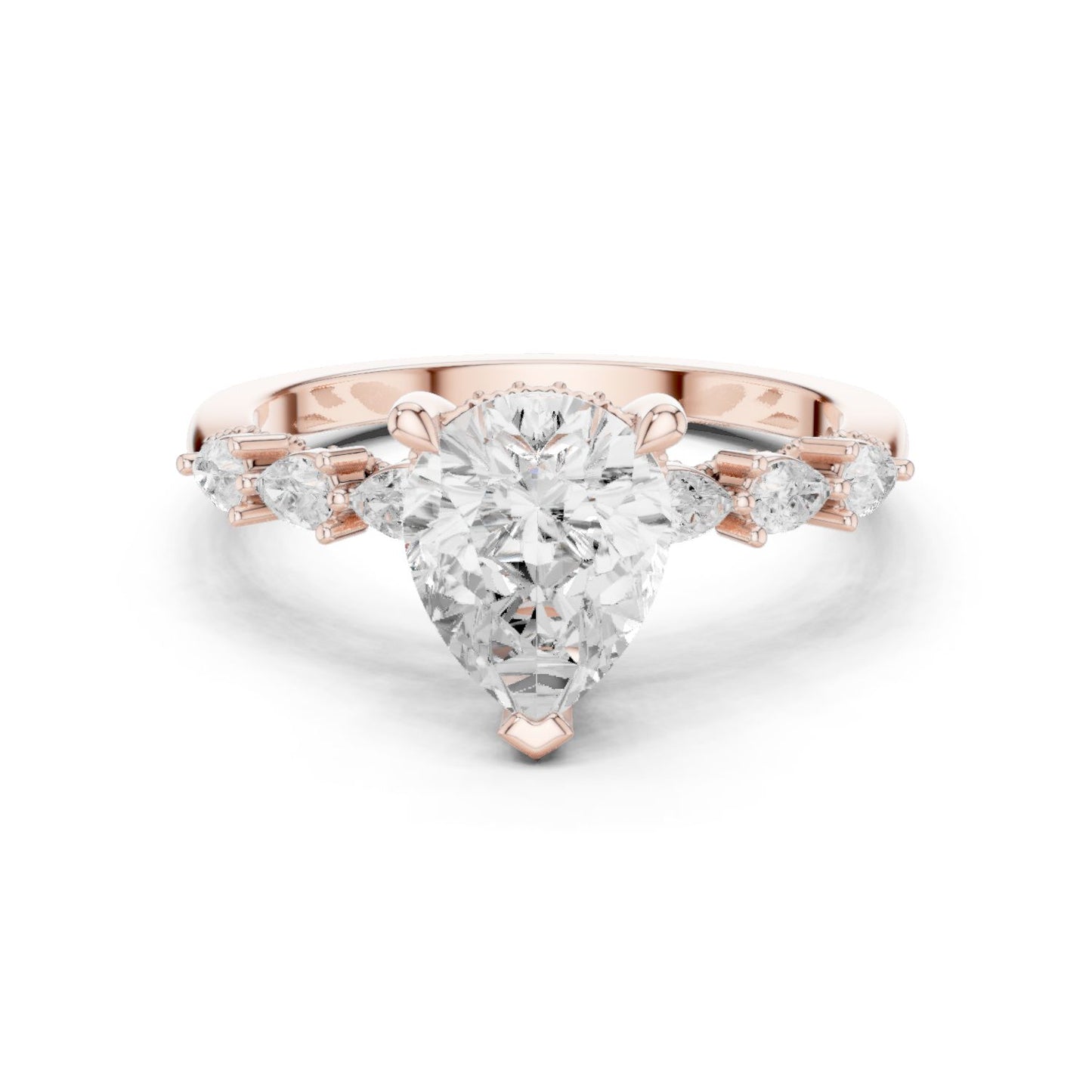 Pear Lab Grown Diamond Side-Stone Engagement Ring