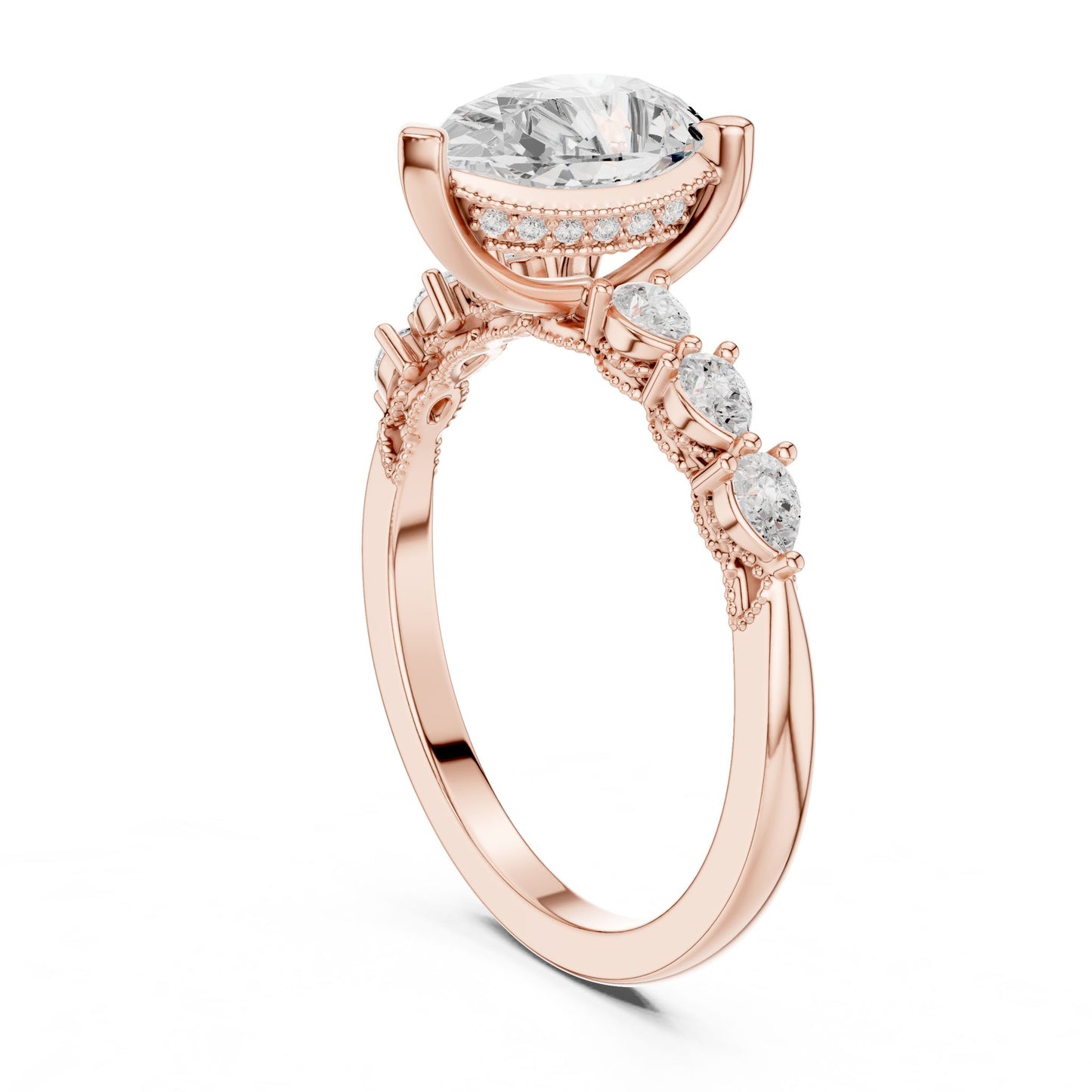 Pear Lab Grown Diamond Side-Stone Engagement Ring