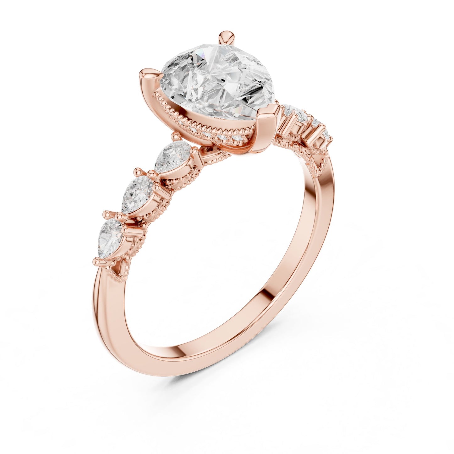 Pear Lab Grown Diamond Side-Stone Engagement Ring