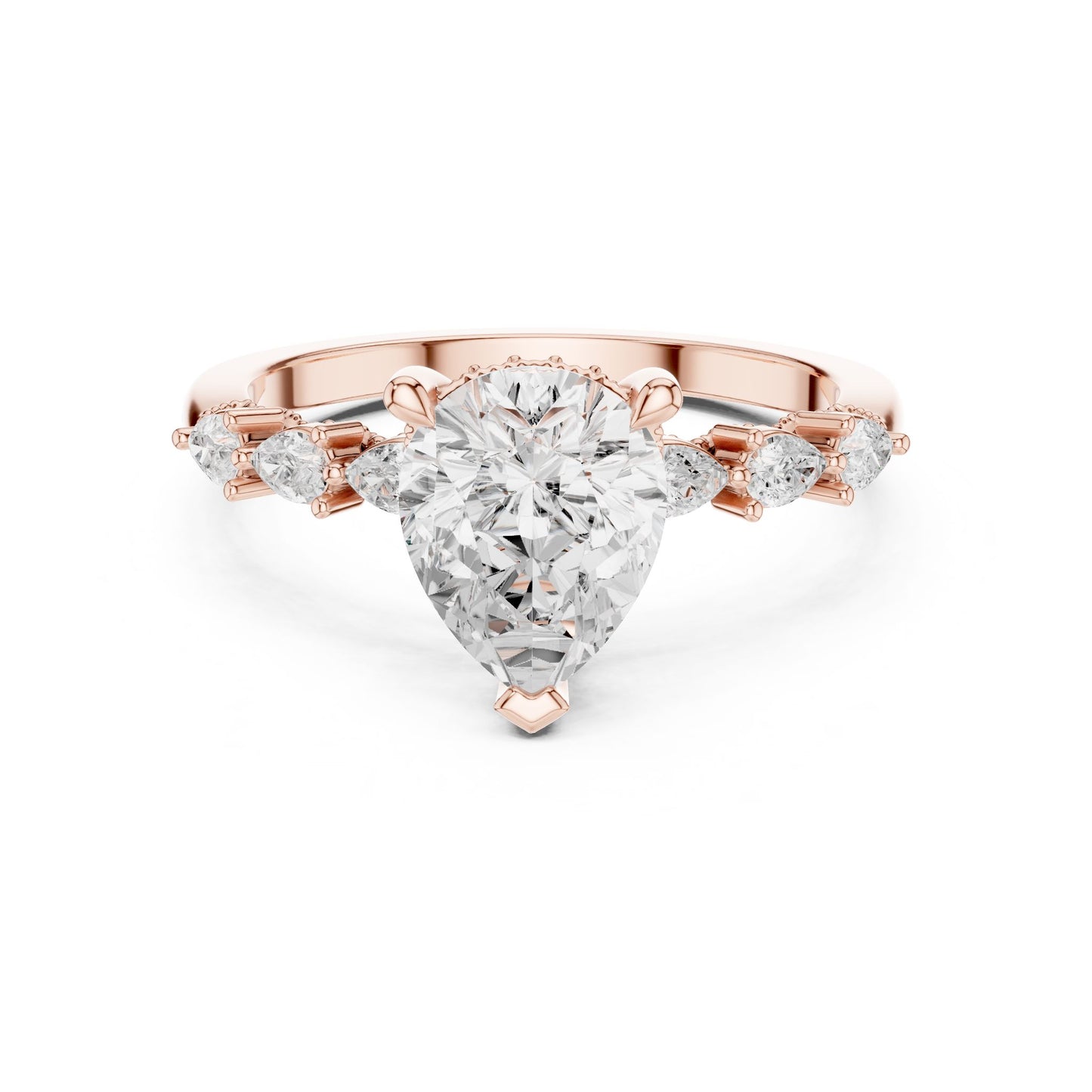 Pear Lab Grown Diamond Side-Stone Engagement Ring
