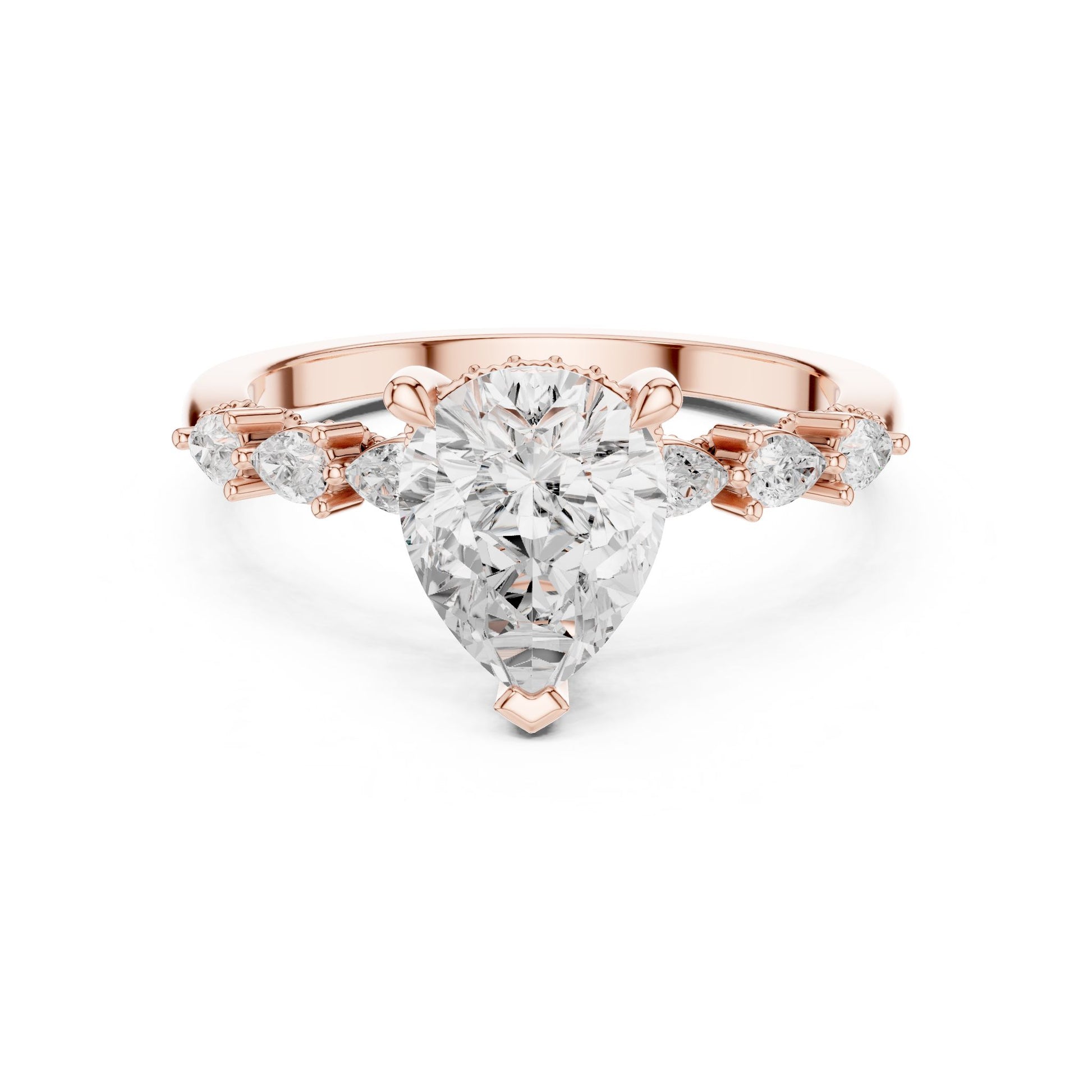 Pear Lab Grown Diamond Side-Stone Engagement Ring