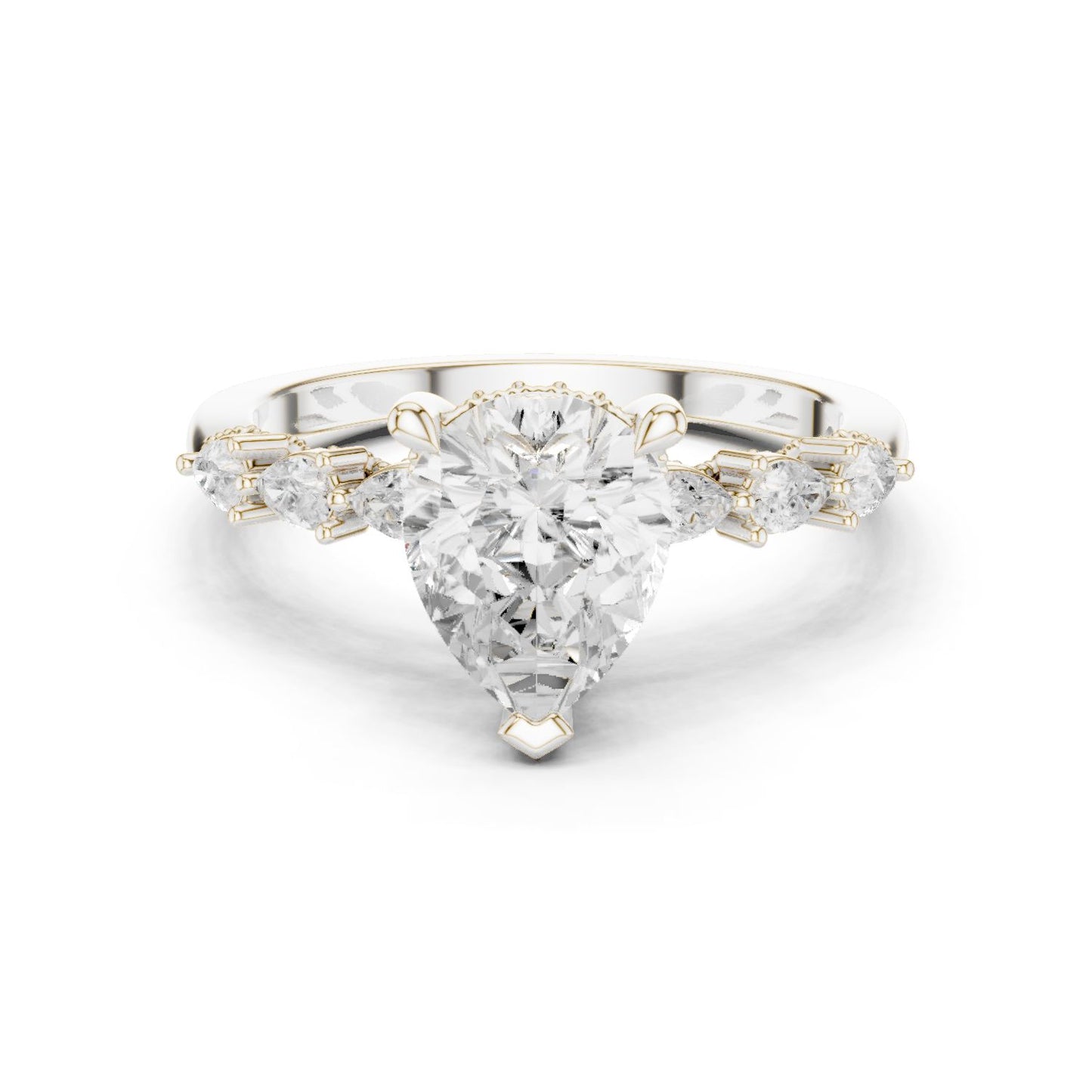 Pear Lab Grown Diamond Side-Stone Engagement Ring