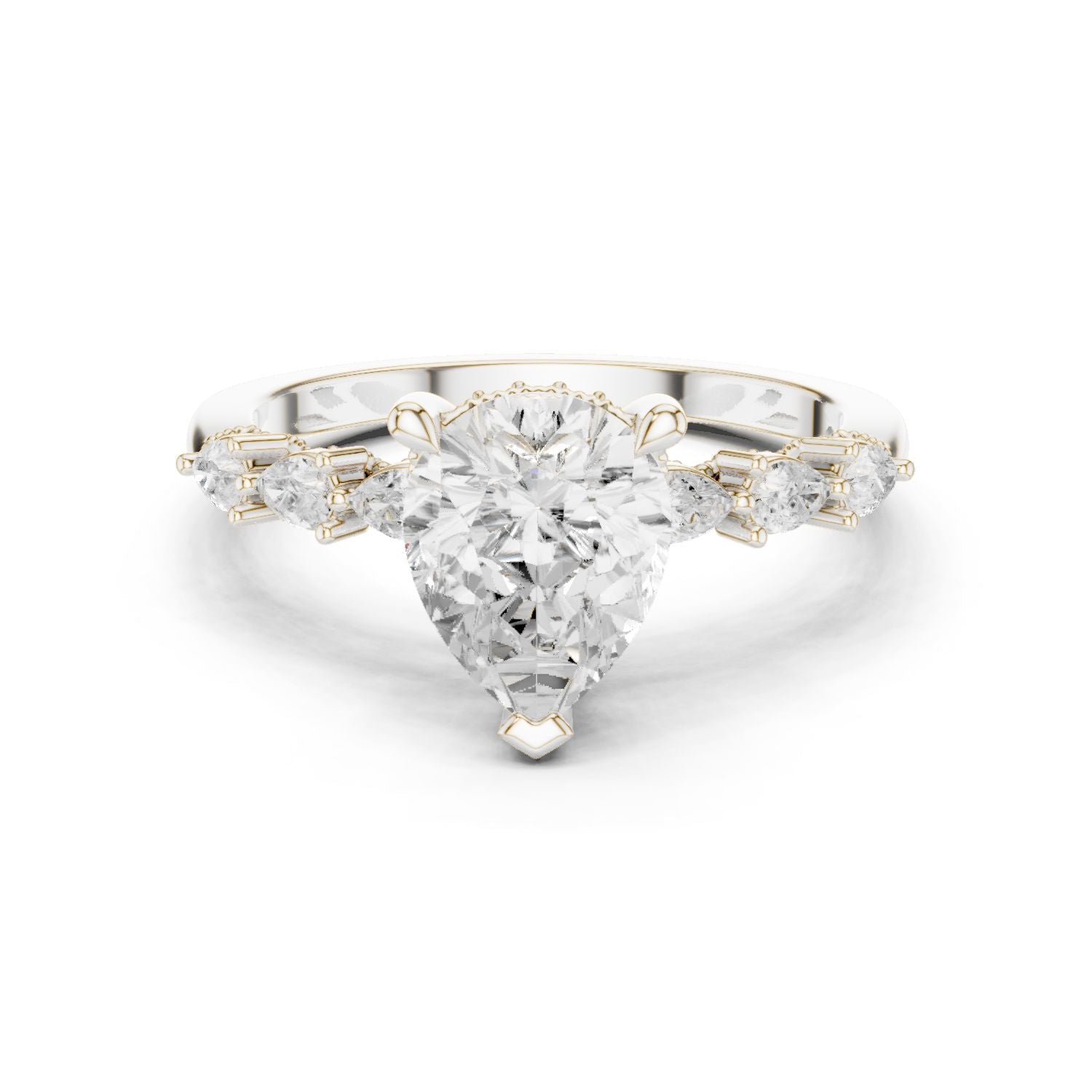 Pear Lab Grown Diamond Side-Stone Engagement Ring
