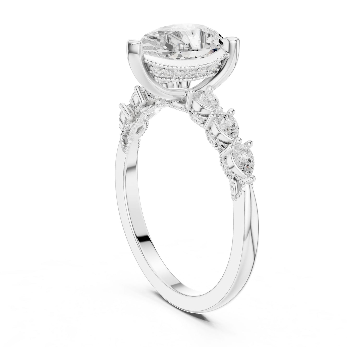 Pear Lab Grown Diamond Side-Stone Engagement Ring