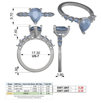 Pear Lab Grown Diamond Side-Stone Engagement Ring