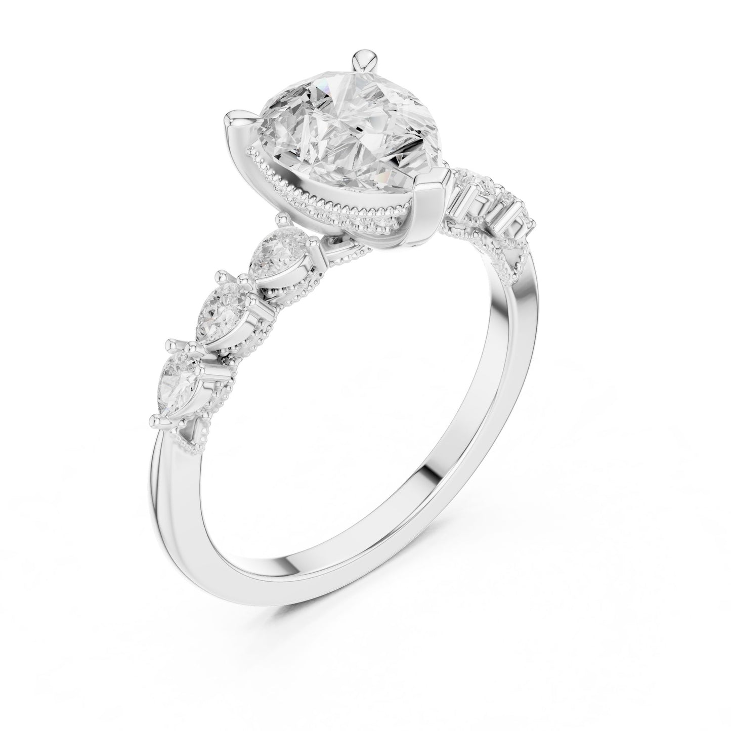 Pear Lab Grown Diamond Side-Stone Engagement Ring