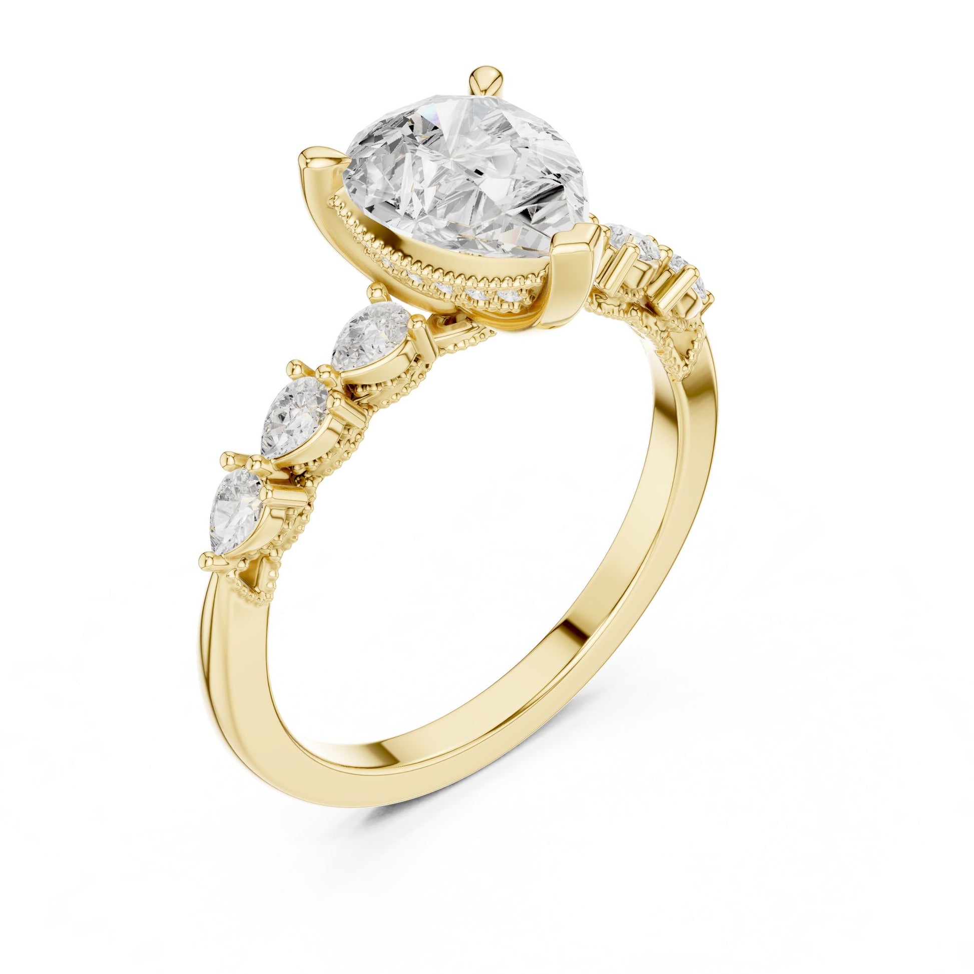 Pear Lab Grown Diamond Side-Stone Engagement Ring