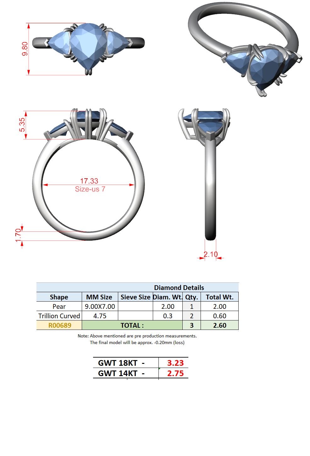 Pear Lab Grown Diamond Three-Stone Engagement Ring