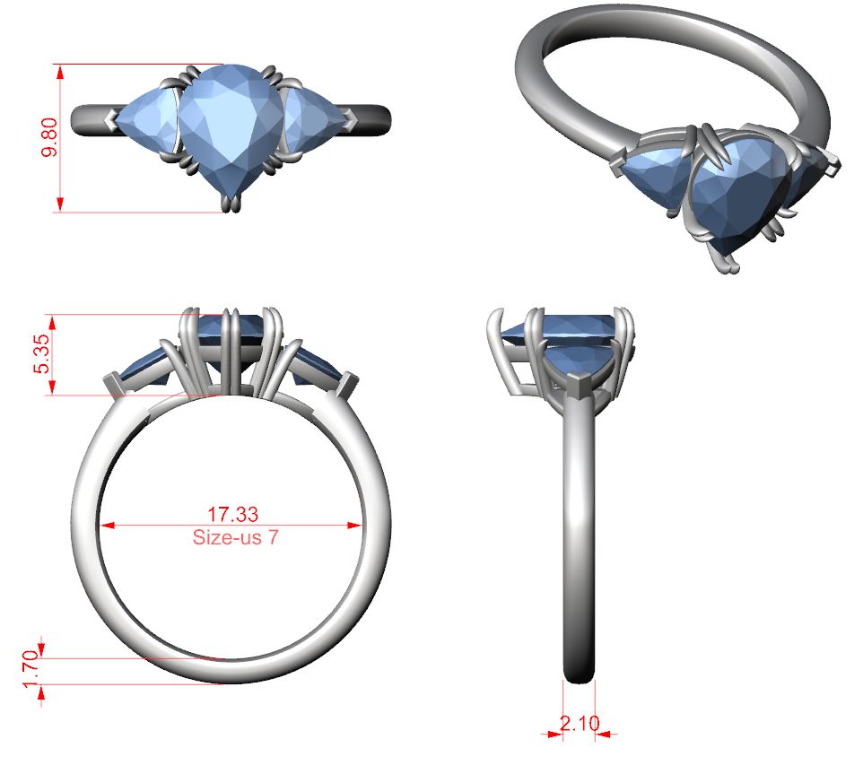 Pear Lab Grown Diamond Three-Stone Engagement Ring