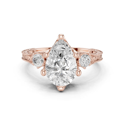 Pear Lab Grown Diamond Three-Stone Engagement Ring