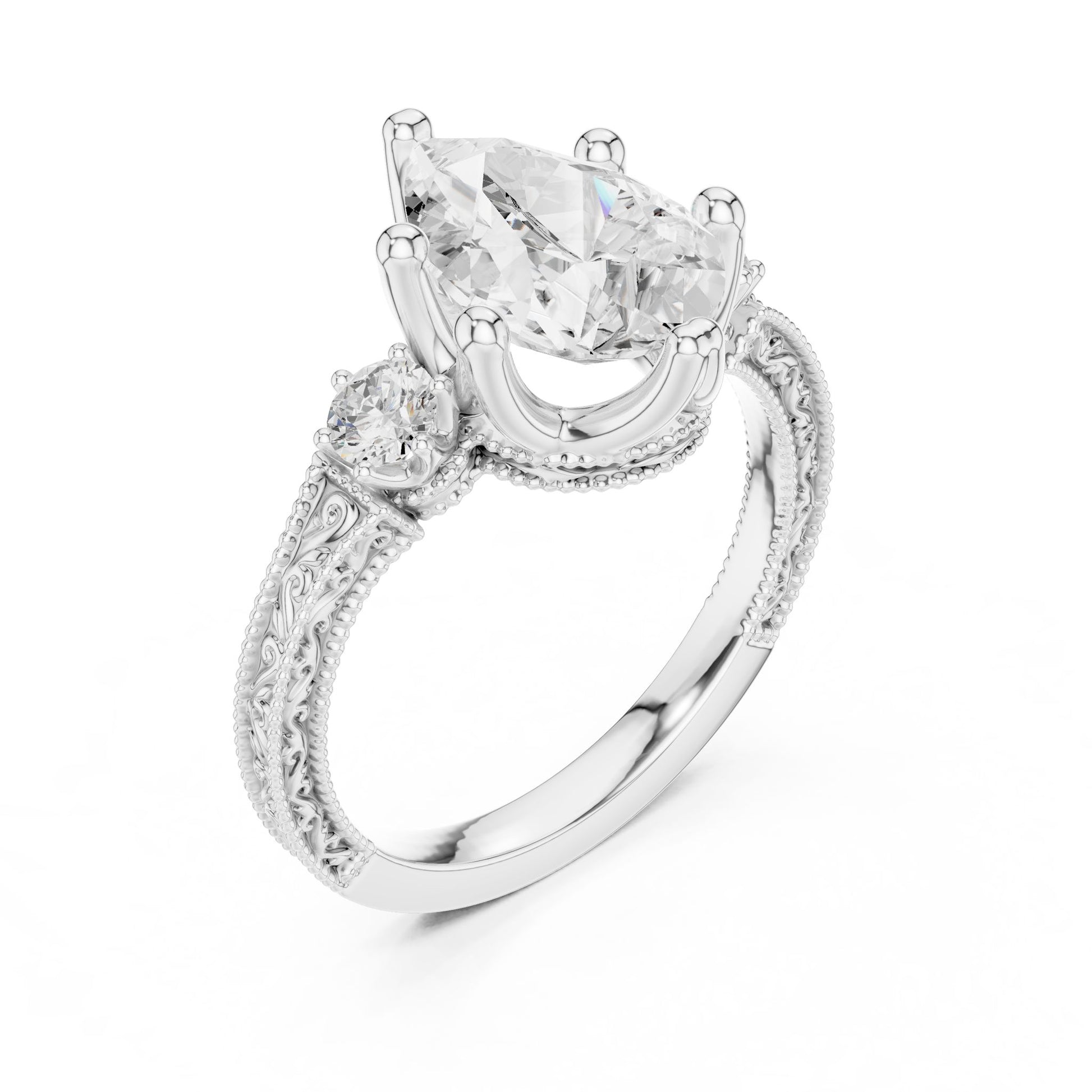 Pear Lab Grown Diamond Three-Stone Engagement Ring