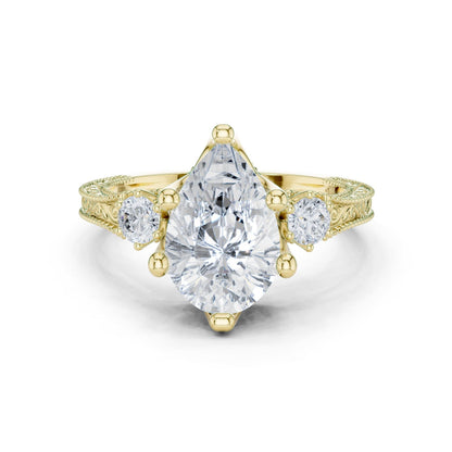 Pear Lab Grown Diamond Three-Stone Engagement Ring