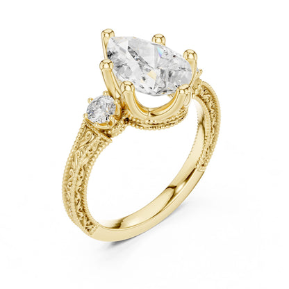 Pear Lab Grown Diamond Three-Stone Engagement Ring