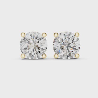 1 CT Each Round Lab Diamond Stud Earrings – 2 CT Total | 18K Gold | IGI Certified