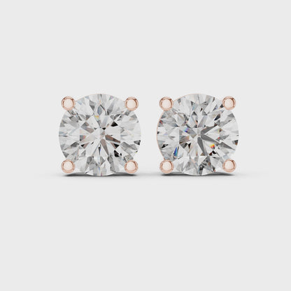 1 CT Each Round Lab Diamond Stud Earrings – 2 CT Total | 18K Gold | IGI Certified
