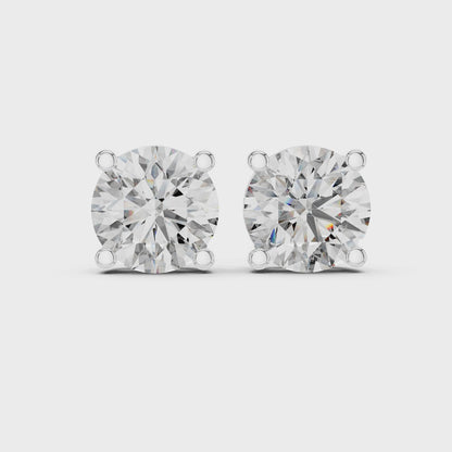 1 CT Each Round Lab Diamond Stud Earrings – 2 CT Total | 18K Gold | IGI Certified