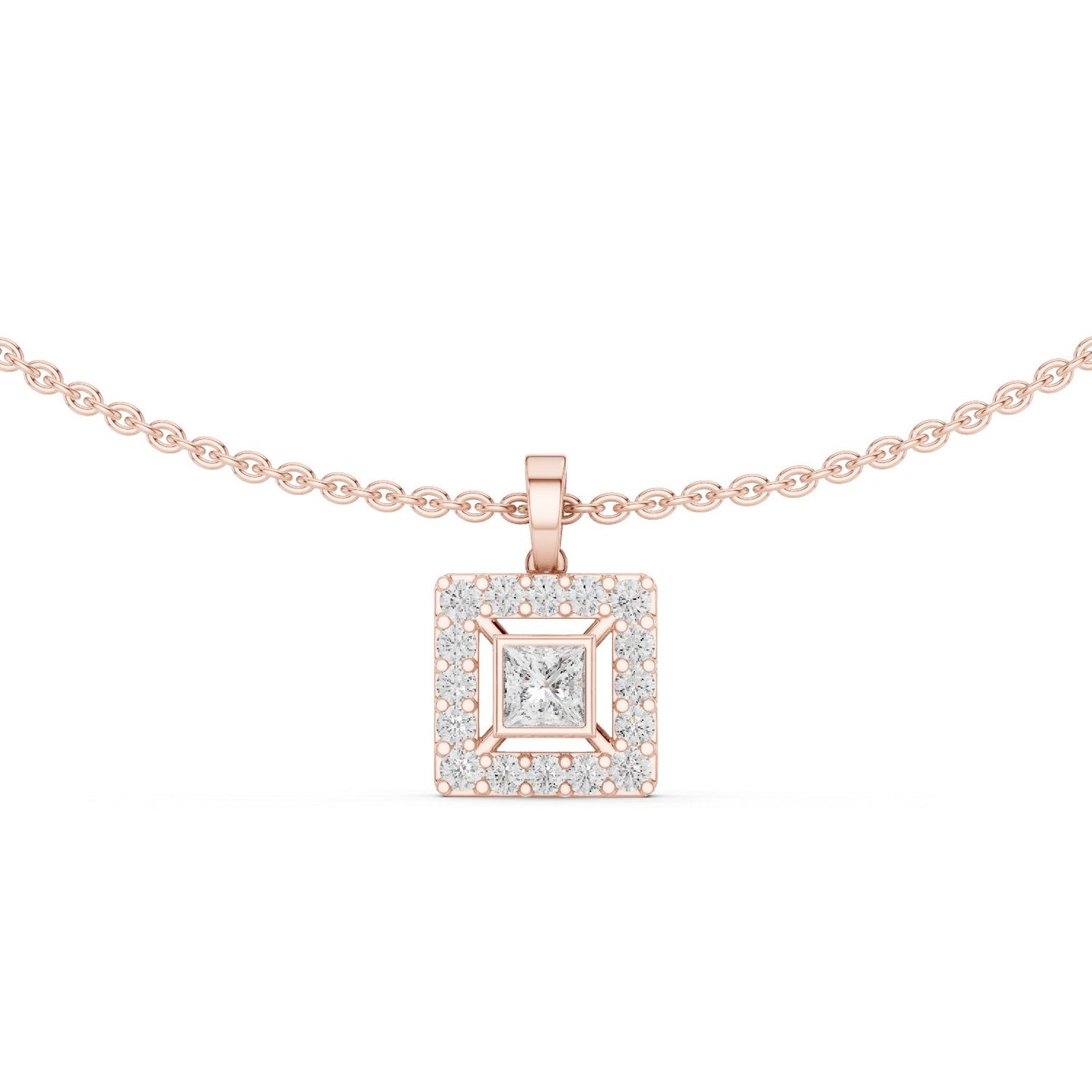 Princess Lab Grown Diamond Halo Pendant