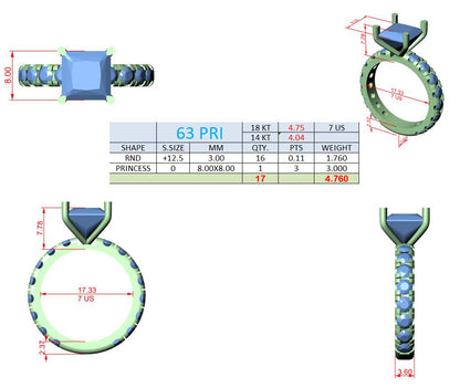 Princess Lab Grown Diamond Pave Engagement Ring