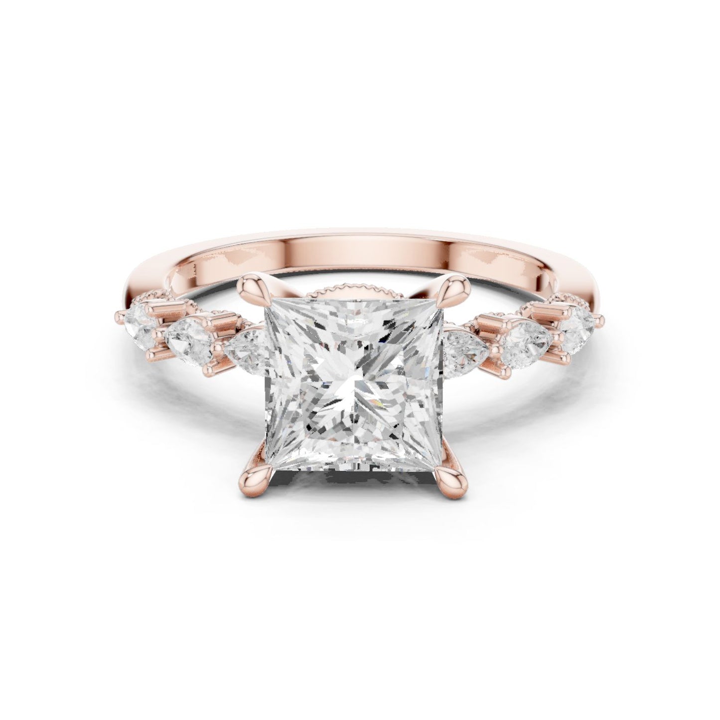 Princess Lab Grown Diamond Side-Stone Engagement Ring