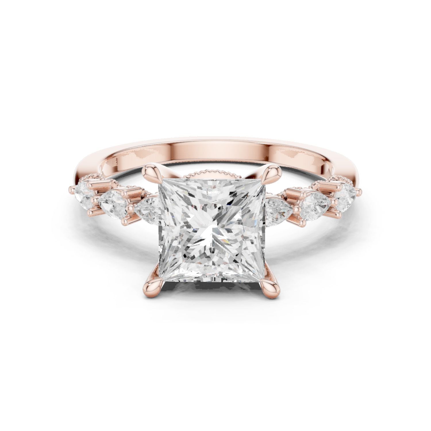 Princess Lab Grown Diamond Side-Stone Engagement Ring